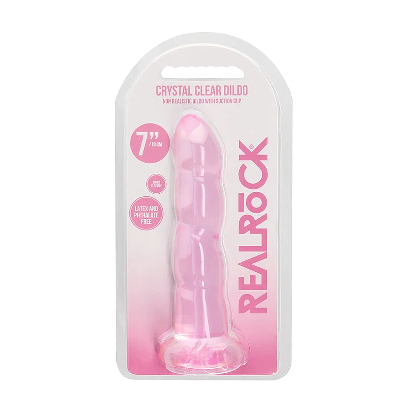 matte-dildo-RealRock Crystal Clear Non-Realistic 7 in. Twisted Dildo With Suction Cup Pink