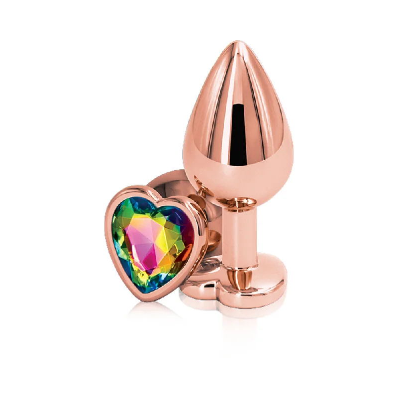 Rechargeable thrusting toys-Rear Assets Rose Gold Heart Medium Rainbow