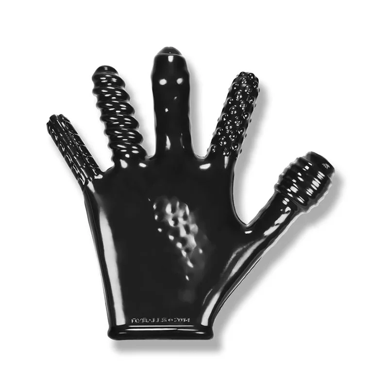 Temperature play BDSM toys-OXBALLS Finger Fuck Textured Gloves, Black