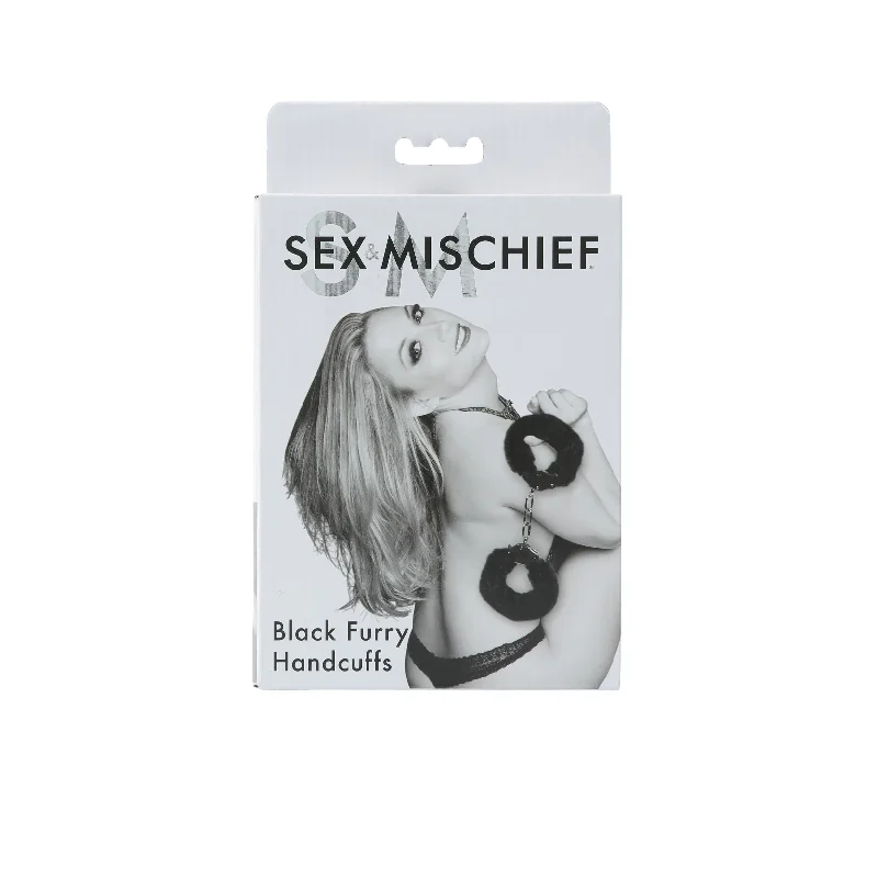 BDSM toy mask sales-Sex and Mischief Furry Handcuffs - Black