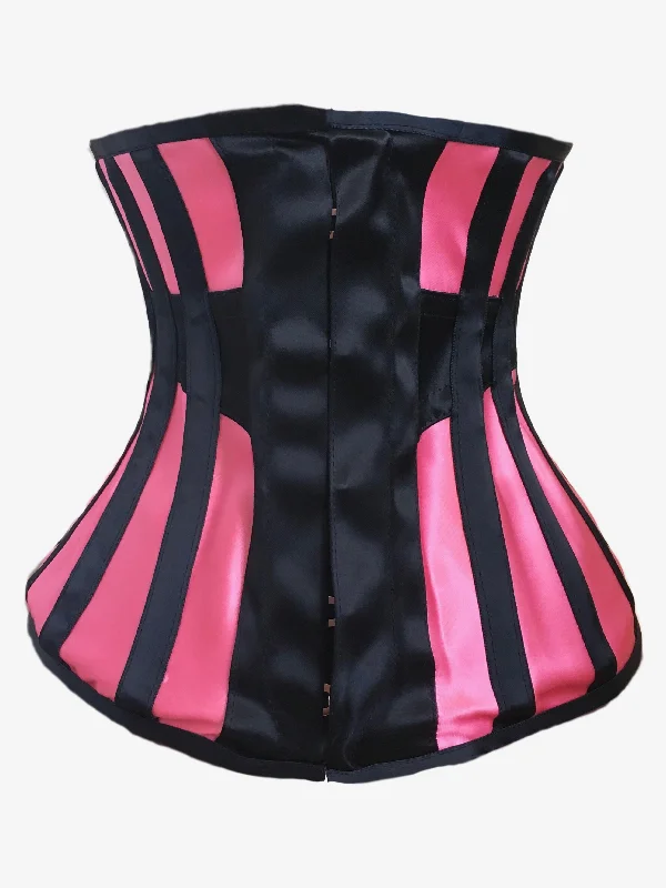 Corset top for party outfits-Longline Underbust Corset in Black / Pink Contrast