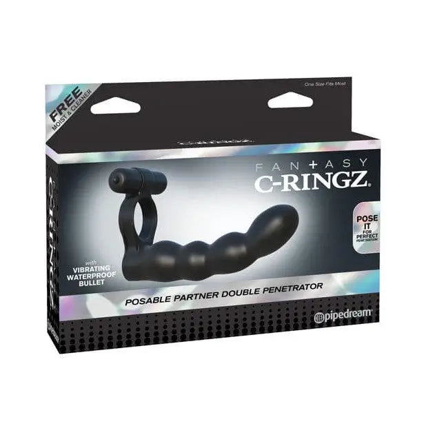 cock ring mesh-Fantasy C-ringz Posable Partner Double Penetrator - Black