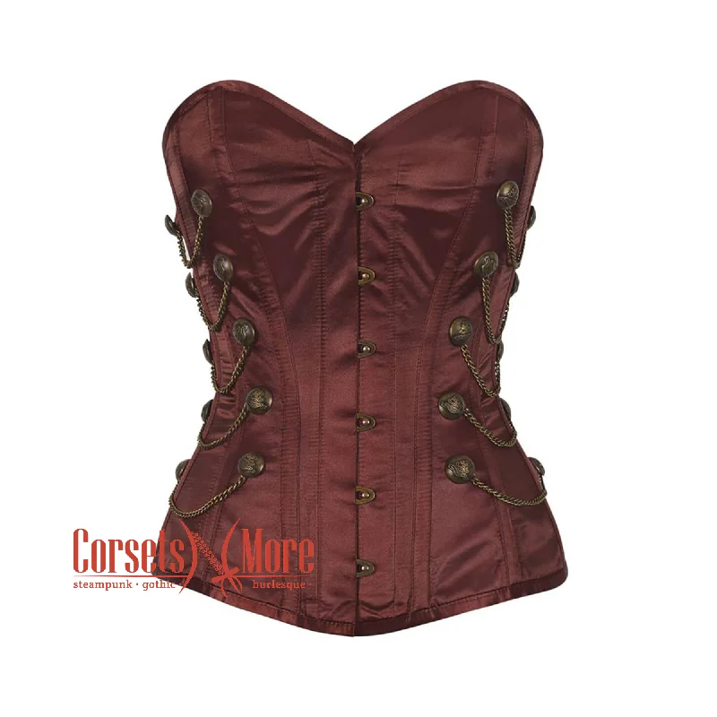 Corset dress for spring wedding-Plus Size  Brown Satin Gothic Waist Training Steampunk Overbust Corset