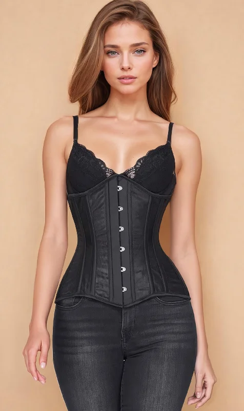 Corset for burlesque show-Plus Size Underbust Black Mesh Longline Corset