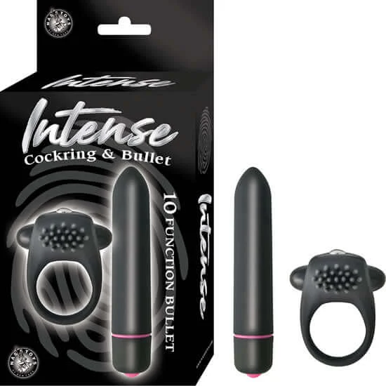 Vibrator tiny travel-Intense Black Cock Ring with 10-Function Bullet Vibrator