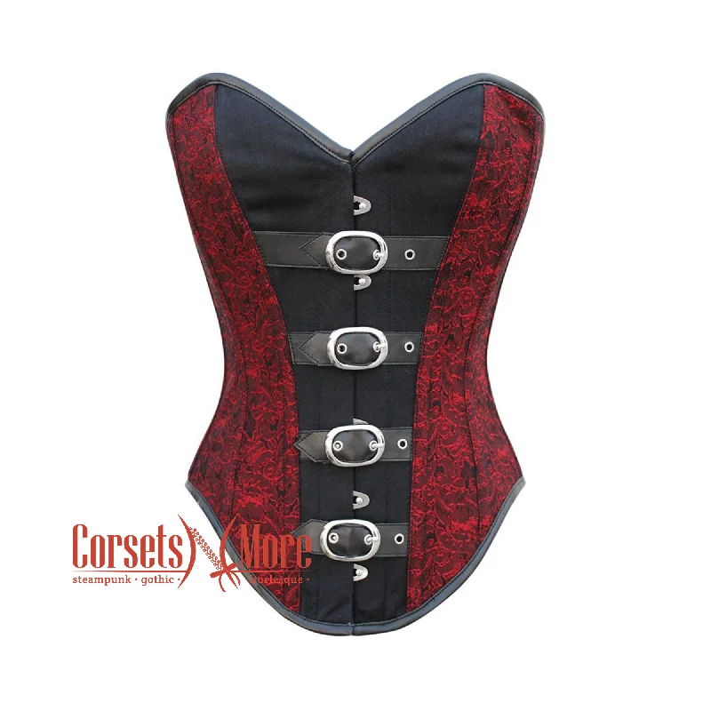 Corset in light ivory-Plus Size Red And Black Brocade Black Cotton Overbust Corset