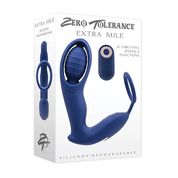 cock ring advanced techniques-Zero Tolerance Extra Mile Rechargeable Remote-Controlled Silicone Vibrating Prostate Massager with C-Ring Blue