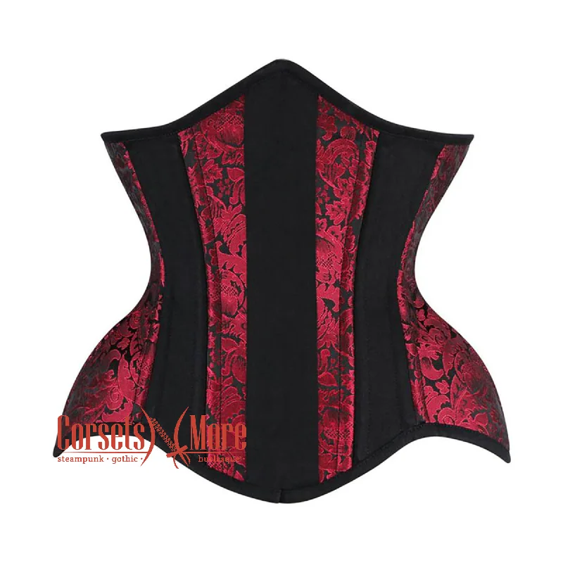 Corset with sheer lace-Plus Size Red and Black Brocade Black Cotton With Front Close Gothic Underbust Corset