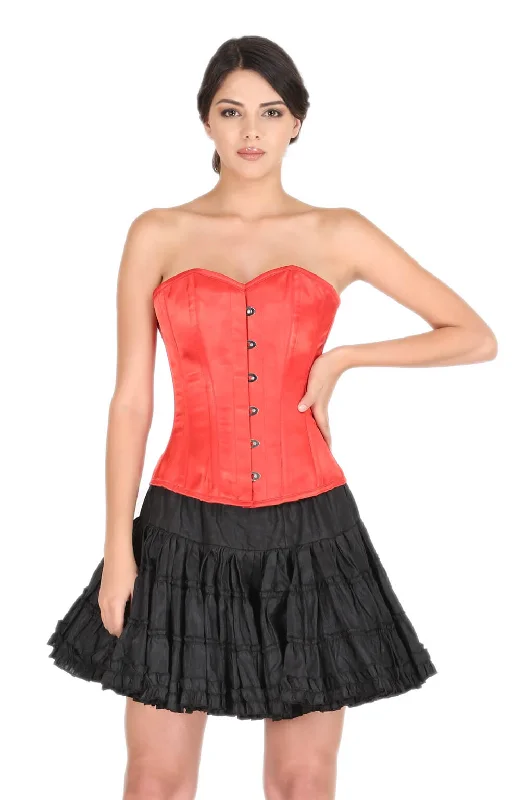 Corset with velvet texture-Red Satin Corset Gothic Burlesque Bustier Waist Training Overbust Costume Top