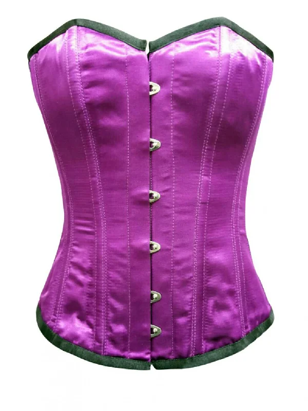 Corset for maternity support-Purple Satin Corset Gothic Top Waist Cincher Burlesque Overbust