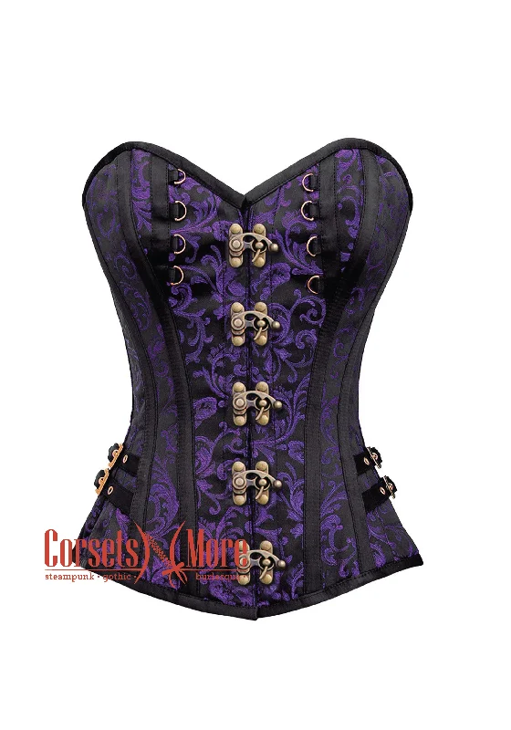 Corset in burnt orange-Purple and Black Brocade Overbust Corset Bustier Heart Top Costume