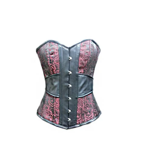 Corset for posture correction-Red Brocade Jacquard Leather Gothic Steampunk Bustier Victorian Costume Waist Training Burlesque Overbust Corset Top