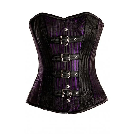 Corset for bridal wear-Connah Purple and Black Brocade Pattern Overbust with Buckles