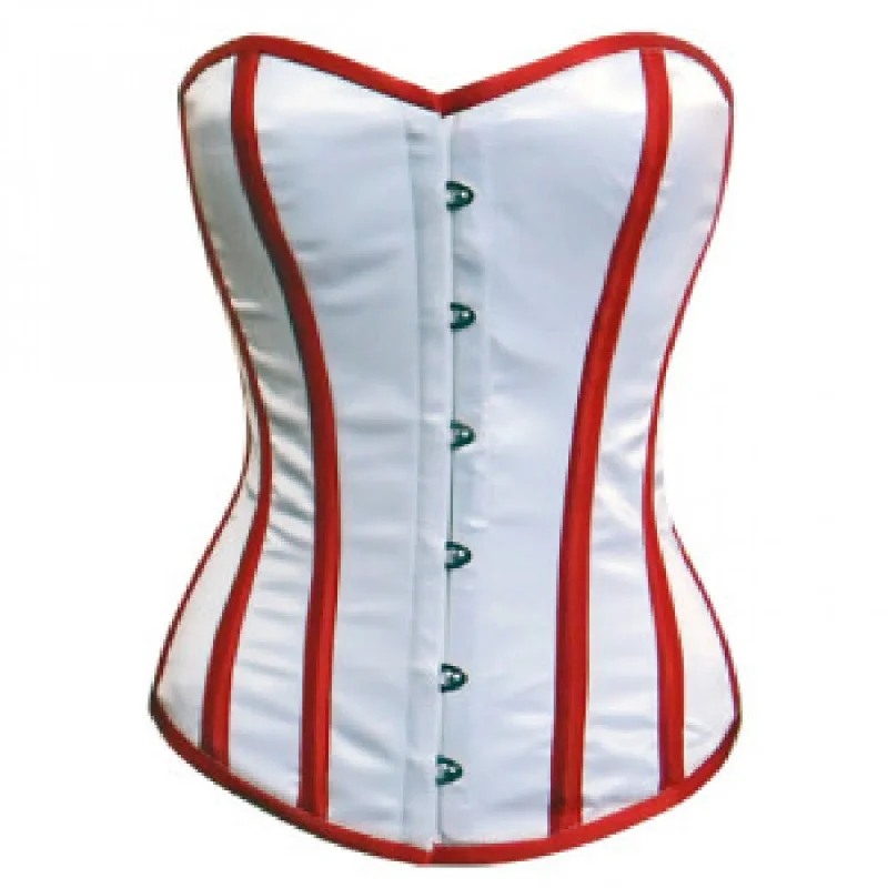 Corset dress with plunging neckline-White Red Satin Gothic Overbust Corset Waist Training Top