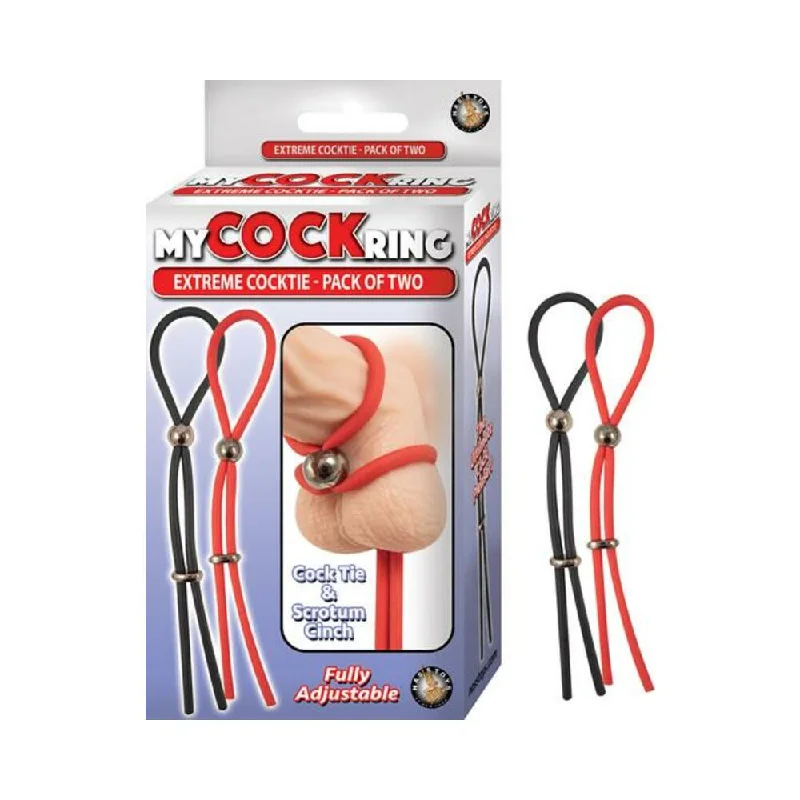 cock ring preview-My Cockring Extreme Cocktie 2 Pack Black & Red