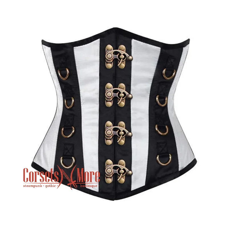 Corset dress for elegant night-Plus Size Black And White With Front Clasps Underbust Corset Gothic Costume Bustier Top