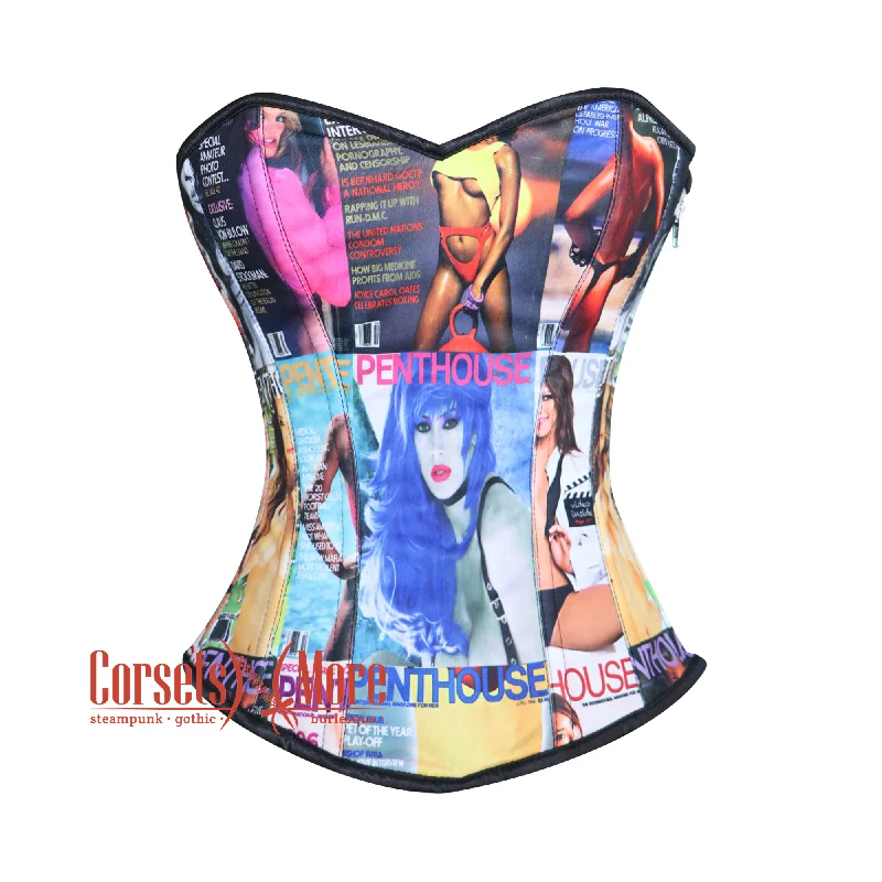 Corset top with ruffles-Plus Size Sexy Printed Corset Overbust Gothic Costume Waist Cincher Bustier Zipper Top