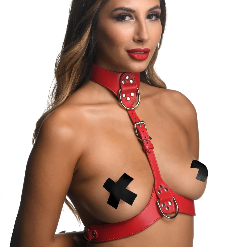 Sex toys for stress relief-Red Female Chest Harness- Small/Medium