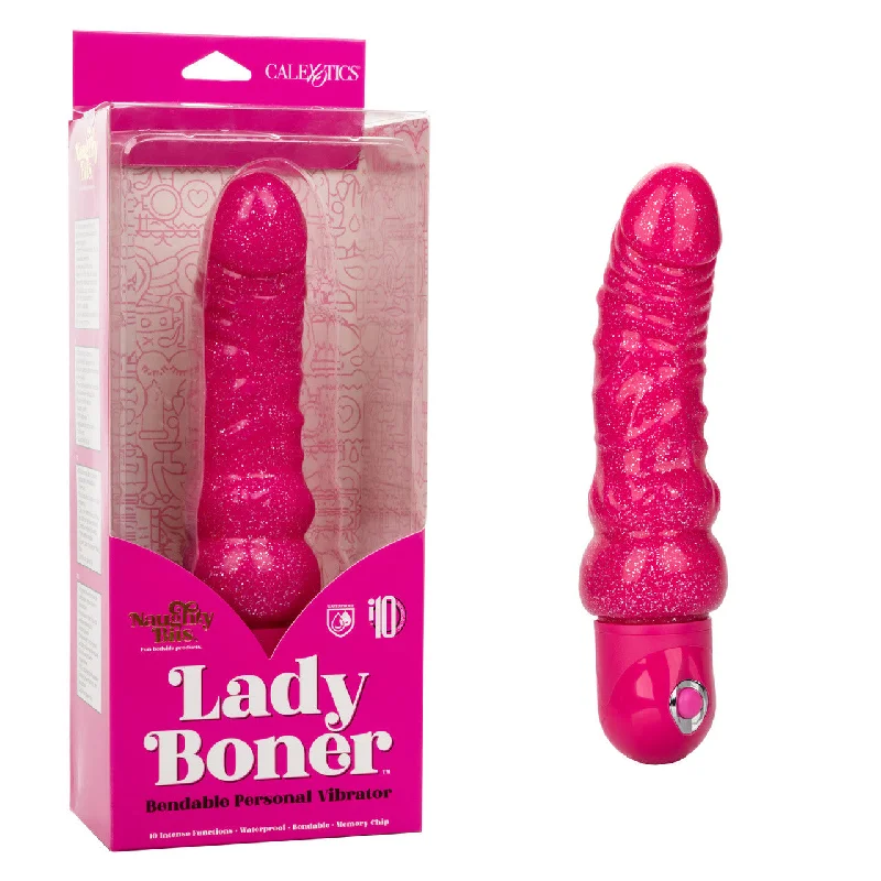 Vibrator user friendly-Naughty Bits LADY BONER Bendable Personal Vibrator Pink Glitter Battery Powered Vibrating Dildo