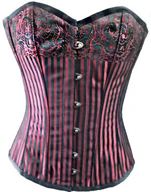 Corset with spiral boning-Red and Black Brocade Gothic Costume Overbust Corset Top