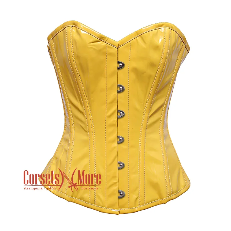 Corset with peplum design-Plus Size Yellow Faux PVC Leather Steampunk Gothic Overbust Corset