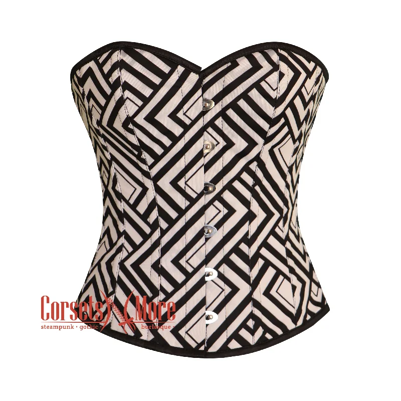 Corset for historical reenactment-Black And White Printed Corset Gothic Costume Overbust Bustier Top