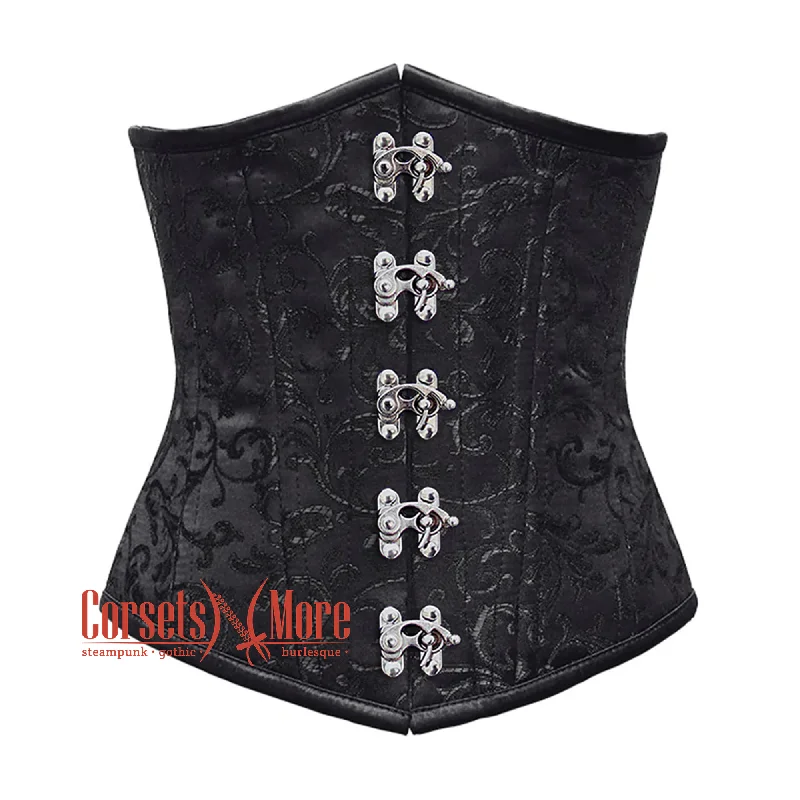 Corset with bowtie back-Plus Size Black Brocade Front Clasps Double Boned Underbust Gothic Corset