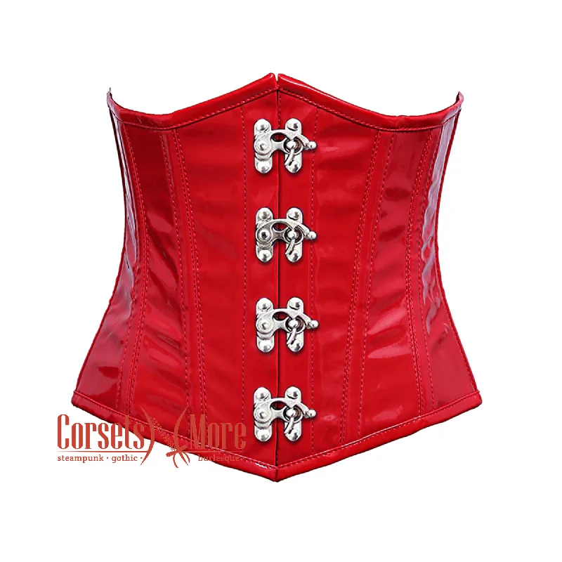 Corset top for party outfits-Plus Size Red PVC Leather Front Clasps Underbust Steampunk Corset