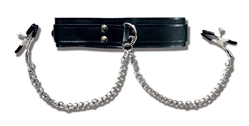 BDSM toy mask deals-Collar With Nipple Clamps