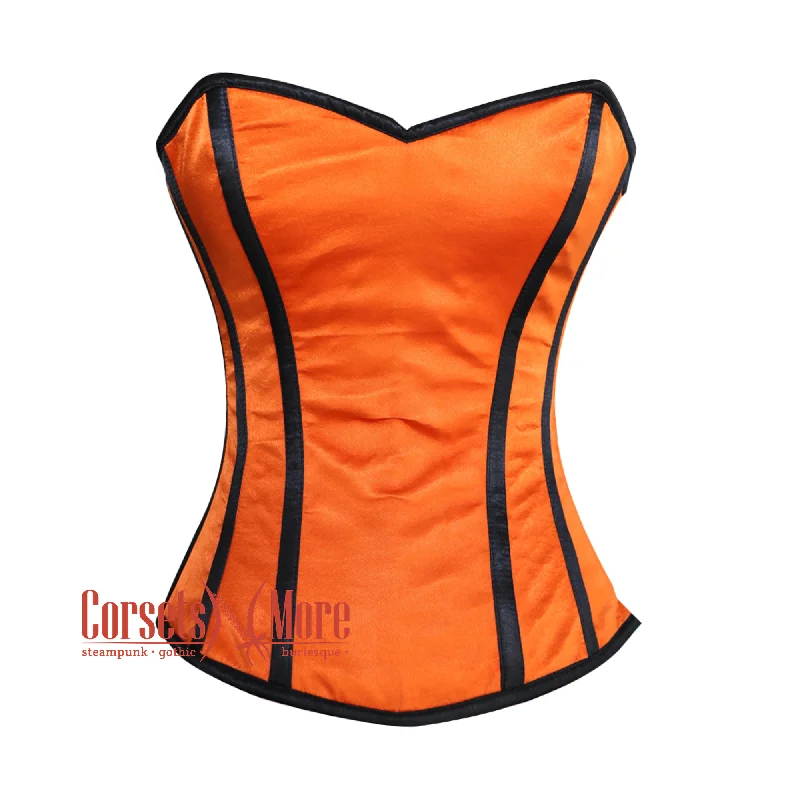 Corset for Victorian fashion-Plus Size Orange Satin Black Stripe Gothic Overbust Burlesque Corset Top