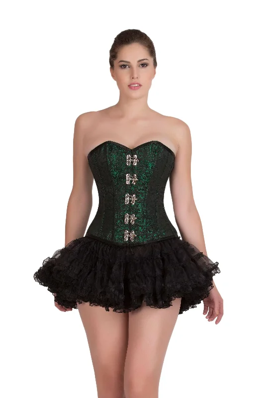 Corset top in checkered pattern-Green Black Brocade Seal Lock Opening Gothic Steampunk Bustier Waist Training Overbust Corset Top