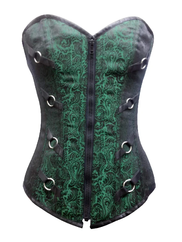 Corset for plus size women-Green Brocade Gothic Steampunk Waist Training Bustiers Burlesque LONG Overbust Corset Costumes