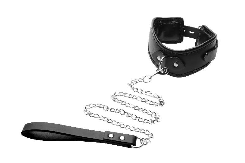 BDSM toy chain links-Padded Locking Posture Collar With Leash