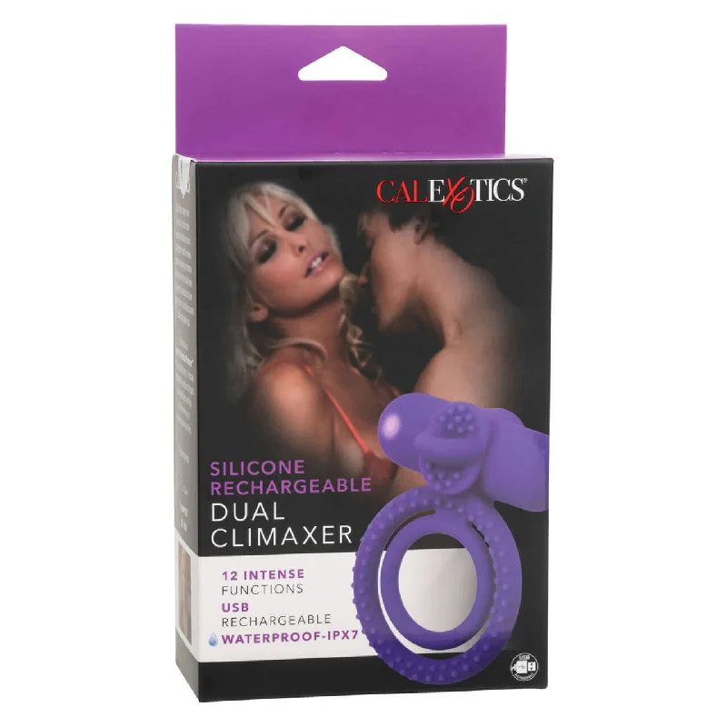 Vibrator guide included-Silicone Rechargeable Dual Climaxer Couples Vibrating Enhancer – 12 Functions & Dual Support