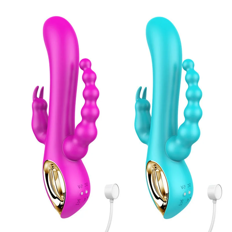 Vibrator robust motor-Domlust Three-Head Dragon Vibrator- G-spot Rabbit Beads Anus Stimulation 3-in-1 Female Sex Toys