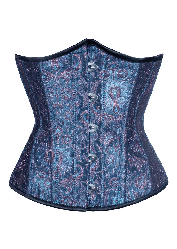 Corset in smoky gray-Elizabethan Royalty Brocade Underbust Corset in Blue & Gold