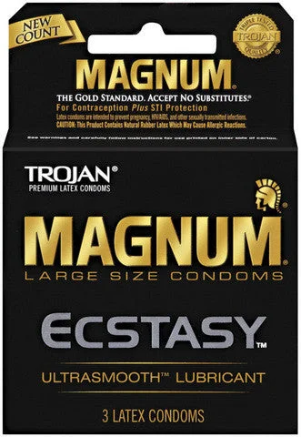 Anal beads for beginners-Trojan Magnum Ecstasy Lubricated Condoms 3-Pack