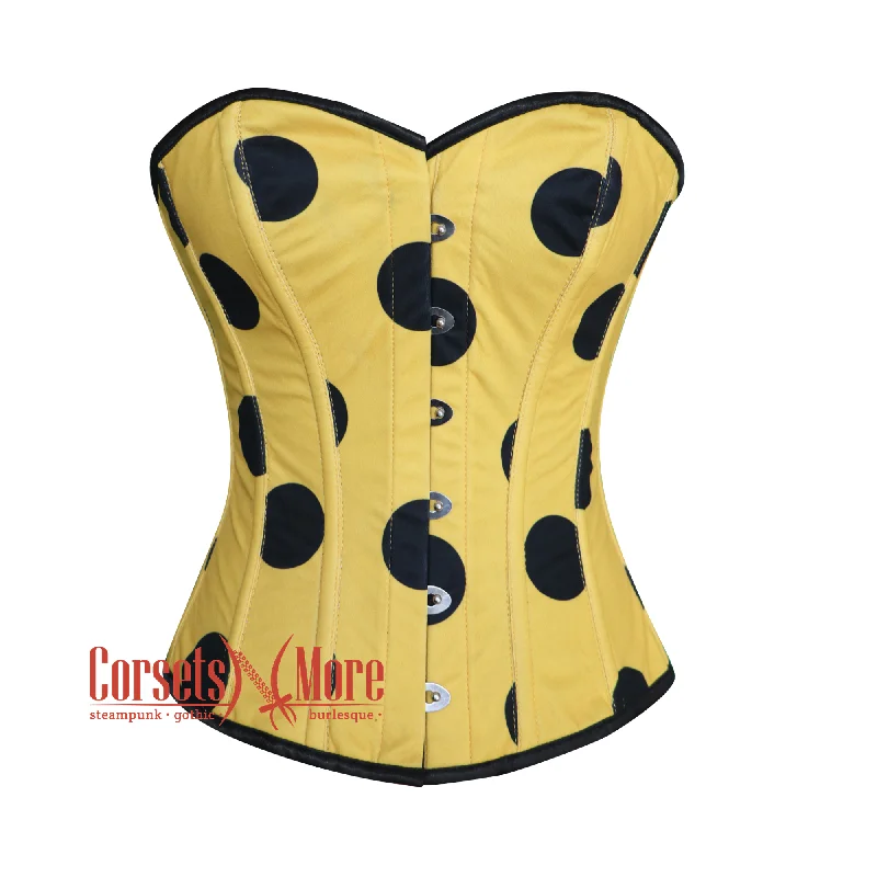 Corset with floral print-Plus Size Yellow With Black Polka Dots Overbust Burlesque Waist Training Corset Top