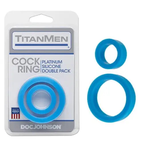 cock ring pressure sensor-Titanmen Cock Ring Platinum Silicone Double Pack Blue