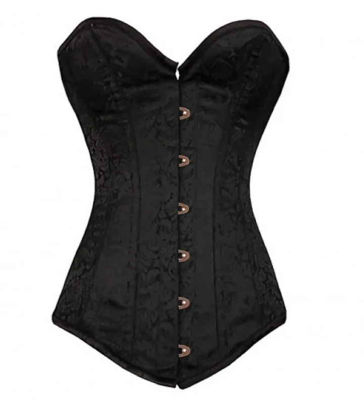 Corset dress for charity event-LONGLINE Corset Black Brocade Gothic Burlesque Costume Waist Training Overbust Top