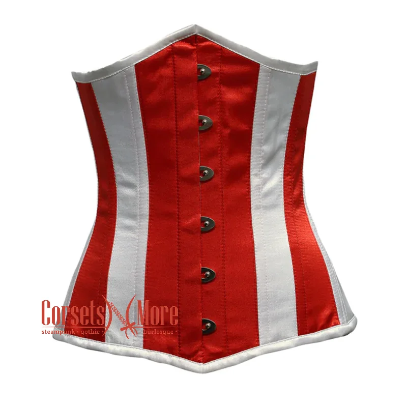 Corset top in ombre design-Plus Size Steampunk Red White Satin Long Pointed Underbust Corset