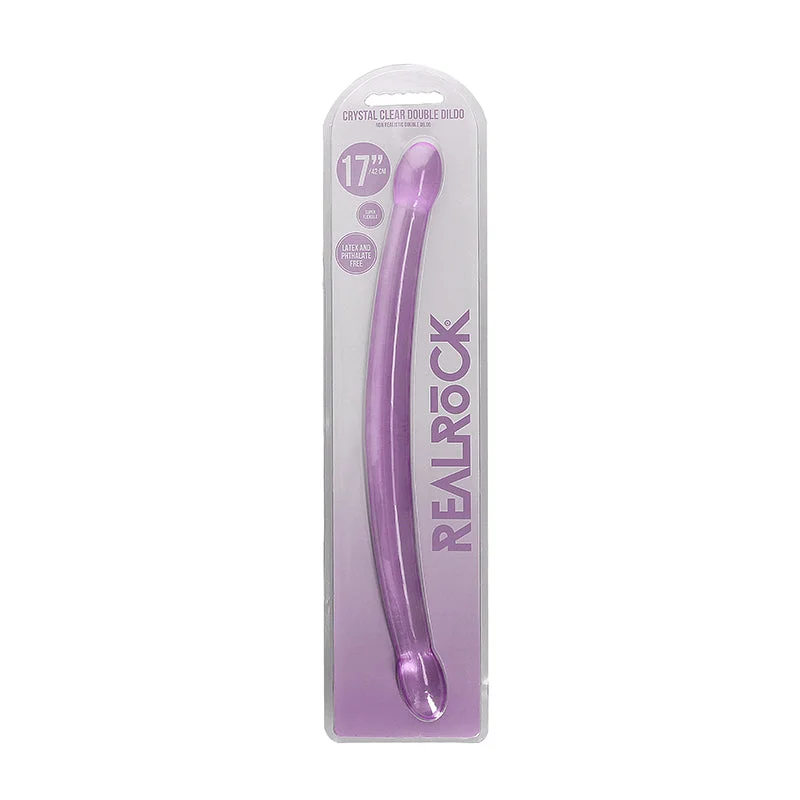 red-dildo-RealRock Crystal Clear Non-Realistic 17 in. Double Dildo Purple