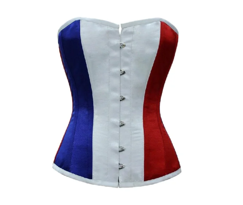 Corset for burlesque show-France Flag Red White And Blue Satin Plus Size Overbust Corset