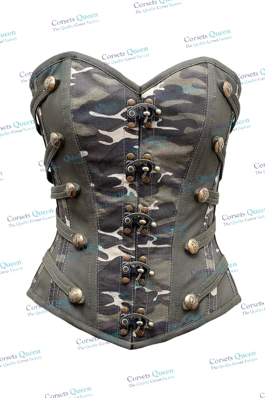 Corset for timeless elegance-Pau Camouflage Print & Green Twill Overbust Corset