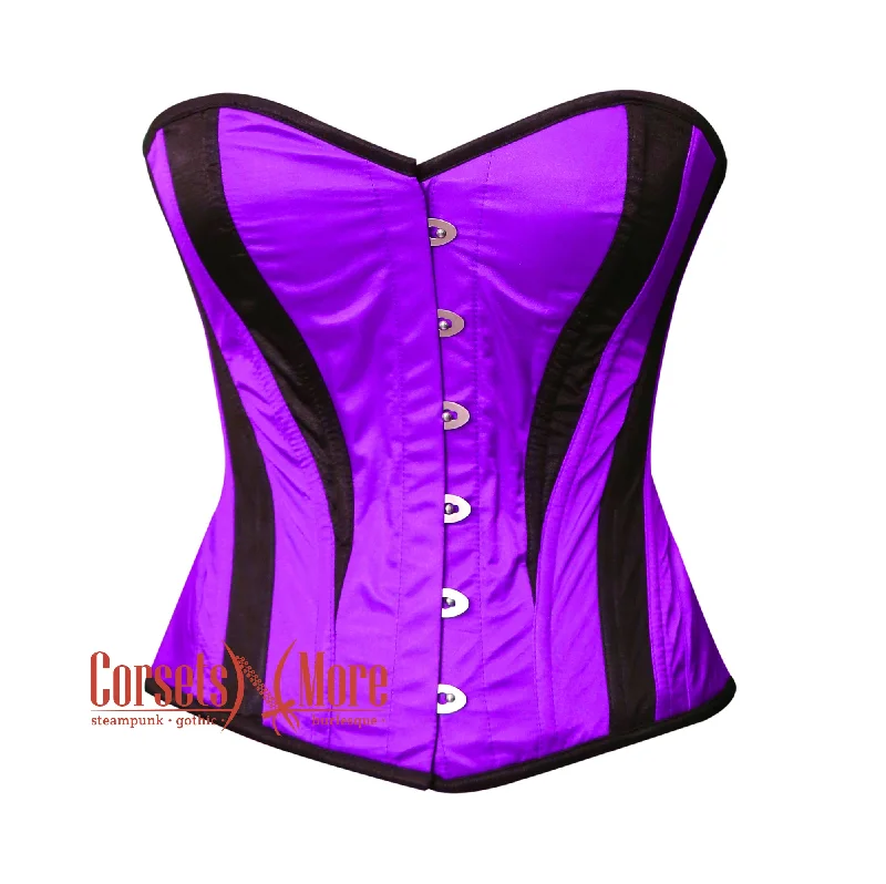 Corset dress with corsage-Purple and Black Satin Burlesque Costume Overbust Corset Top