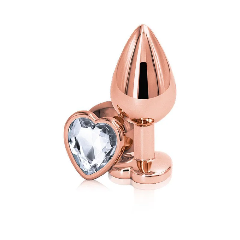 Quiet rabbit vibrators-Rear Assets - Rose Gold Heart - Medium - Clear