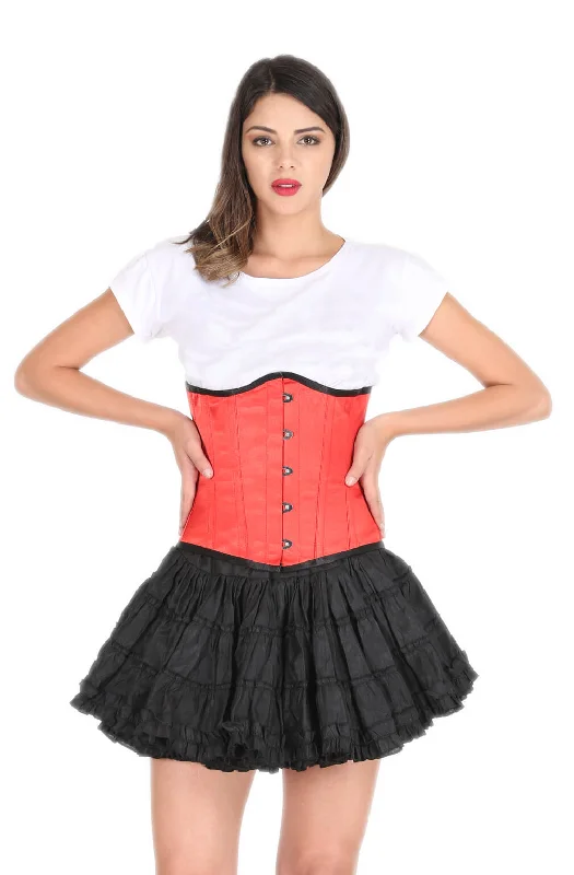 Corset with front hooks-Red Satin Corset Gothic Burlesque Costume Waist Training Underbust Bustier Top