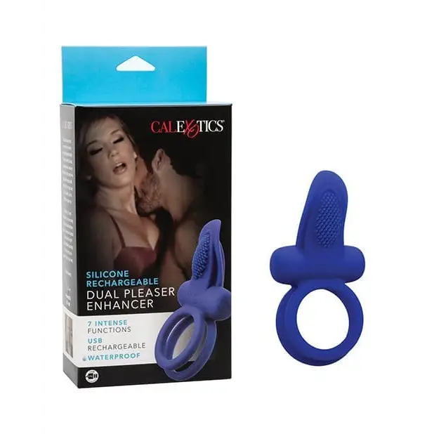 cock ring value-Couples Enhancers Silicone Rechargeable Dual Pleaser Enhancer - Blue