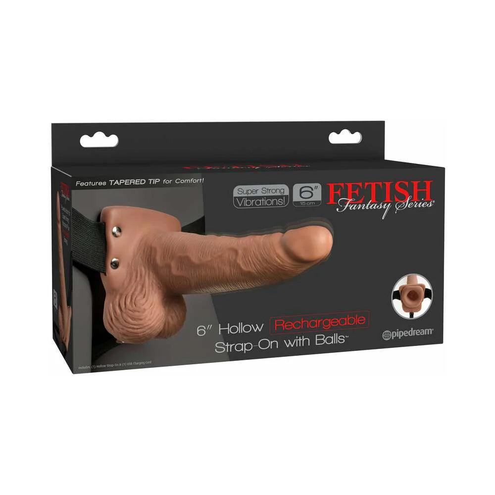 travel-size-dildo-Pipedream Fetish Fantasy Series Rechargeable Vibrating 6 in. Hollow Strap-On With Balls