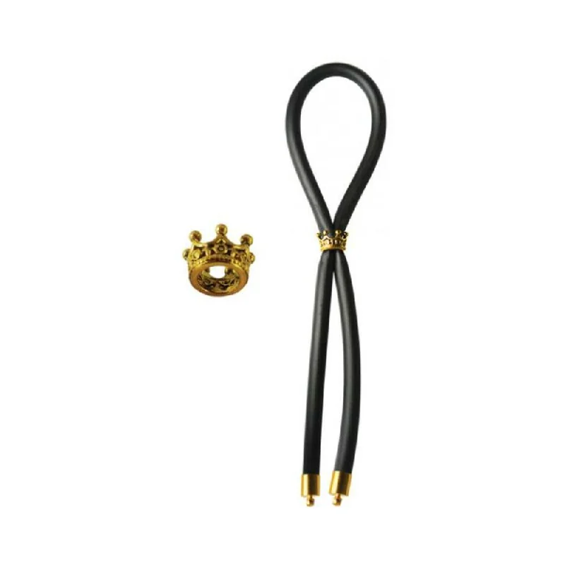 cock ring cordless-C-RING LASSO GOLD CROWN BEAD SILICONE BLACK